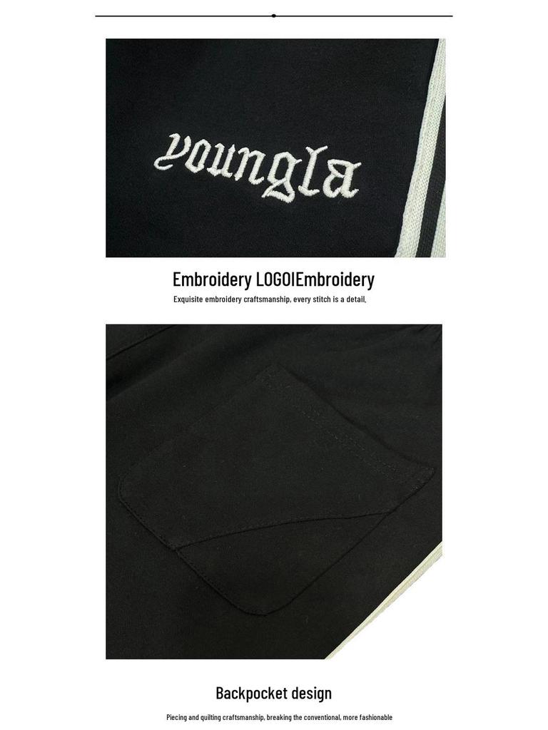 YOUNGLA Men's Patchwork Stripe Track Pants - Casual Embroidered Gym Sportswear