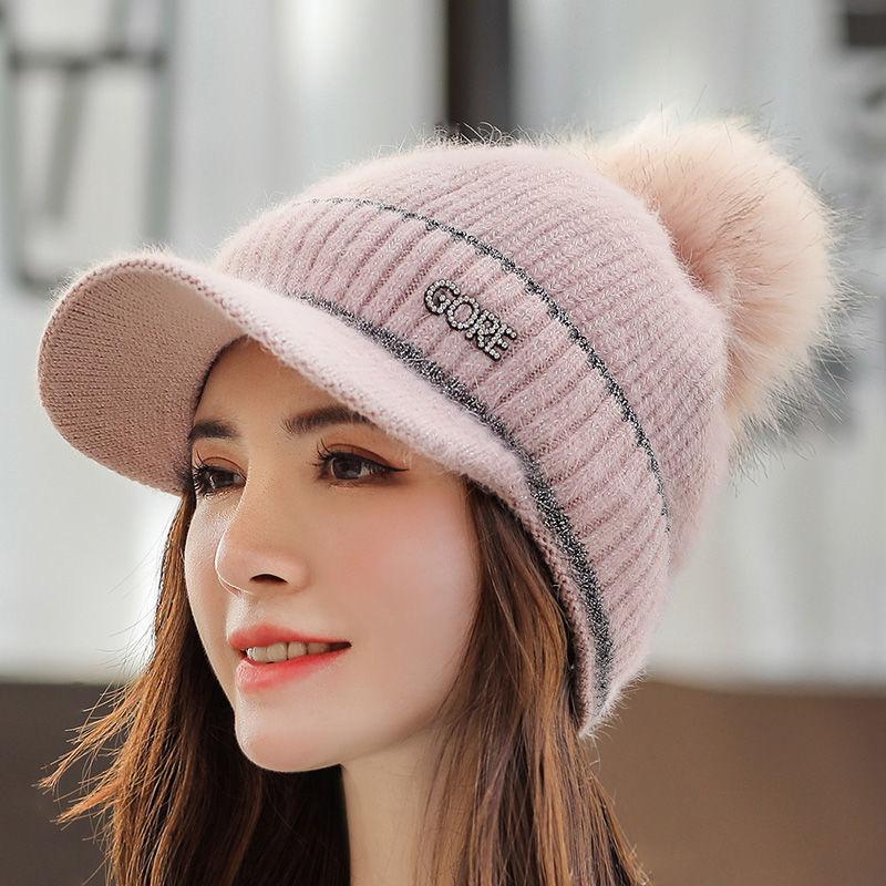 

Шляпа Женская Осенне-зимняя Плюшевая Теплая Шерстяная Шляпа Милый Помпон Утиный Козырек Вязаная Шапка Защита Ушей only hat