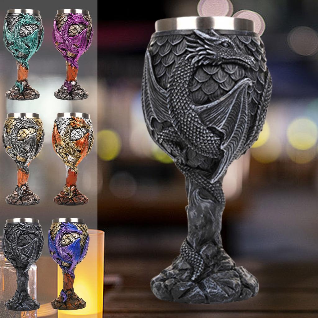 Wine Cup Vintage Dragon Embossed High Stem Wine Glass Wine Drinking Cup Resin Crafted Goblet for Home Decoration