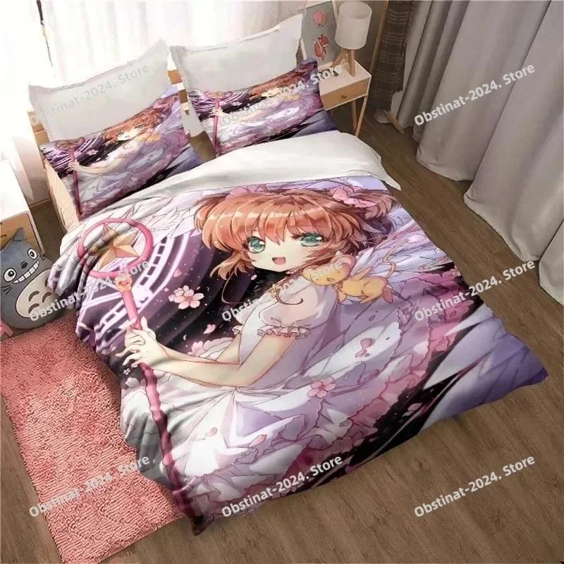 Anime Cardcaptor Sakura Printed Bed Set Duvet Cover Pillowcase Bedding Set Bed Linen Sheet Quilt Cover Full Queen King Size