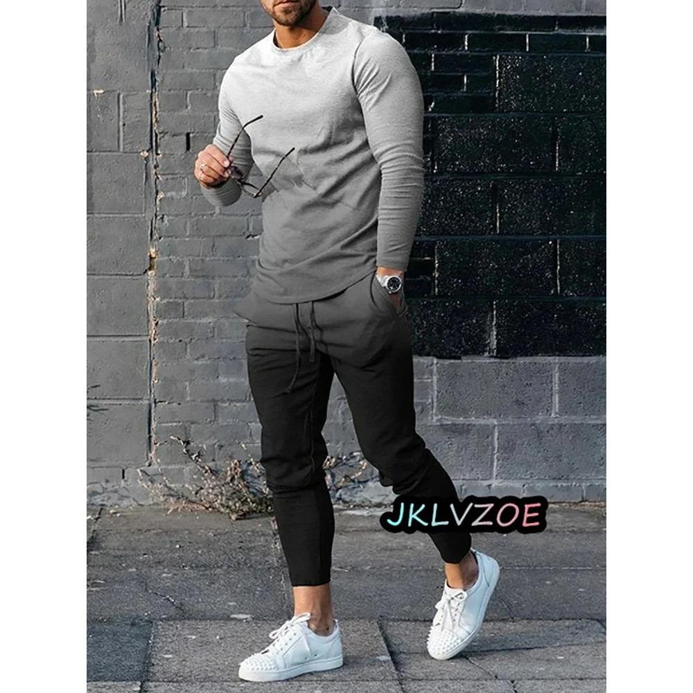 

Чоловічий спортивний костюм, модна футболка з довгим рукавом, брючні костюми, комплект із 2 предметів, спортивний одяг, чоловічий повсякденний одяг, осінній комплект штанів для бігу з круглим вирізом M
