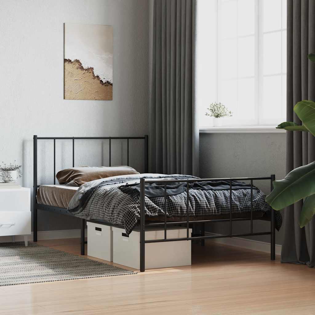 Metal Bed Frame with Headboard and Footboard Black 90 x 190 cm