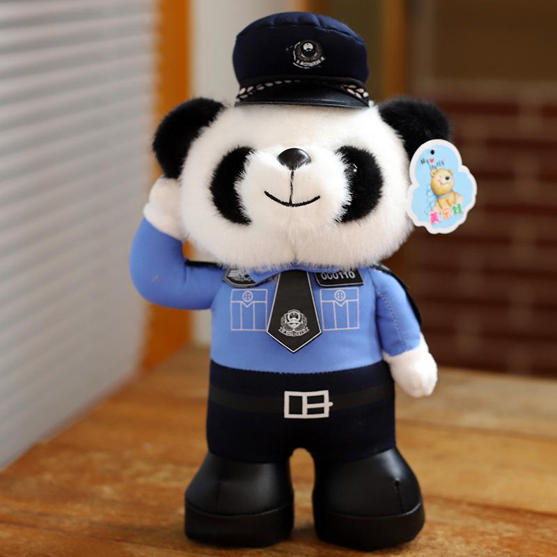 Salute Police Bear Doll Teddy Bear Traffic Police Plush Toy SWAT Panda Doll Public Security Riding Doll