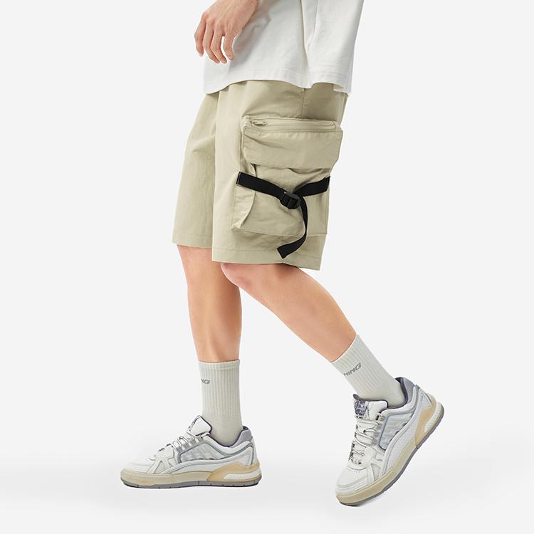 Li-Ning Loose Solid Color Cargo Shorts Men Bottoms Khaki AKSSA37-3