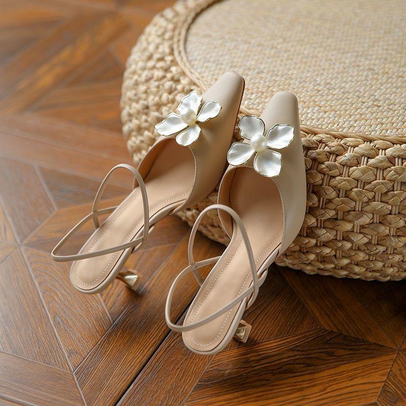 Women's High Heel Shoes 2024 Summer Flower Pearl Pointed Toe Stiletto Sandals for Women Fashion Sexy Party Wedding Shoes Pumps