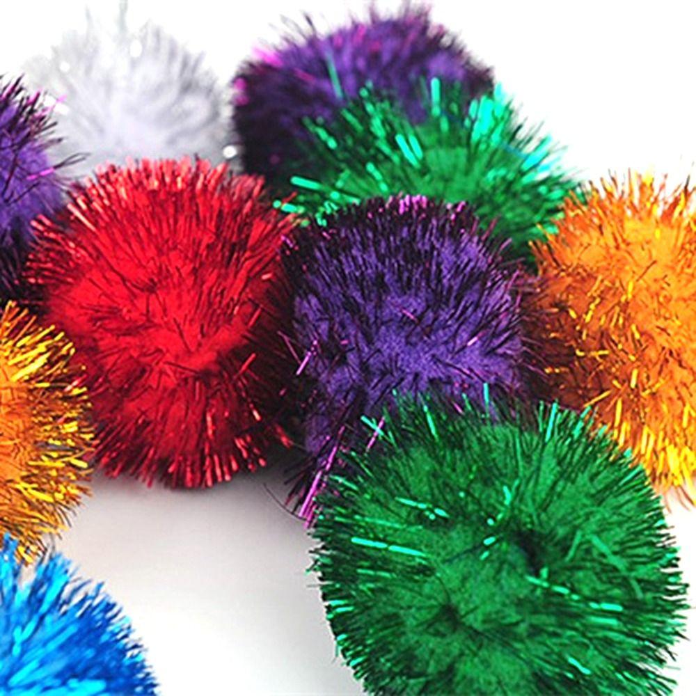 50pcs Indoor Glitter Balls Interactive Pom Pom Balls Pet Toys Cat Sparkle Balls Toy  Puppy