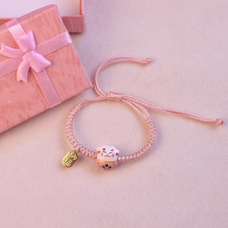 

Браслет из керамики ручной работы с вощеным шнуром «Счастливый кот» – Идеальный подарок для лучших друзей и студентов