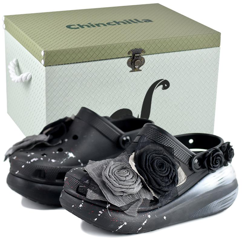 Crocs Spring Rose Girl Sweet Cool Lolita Casual Little Fragrance Ballet Exquisite Gift Box Edition Hole Shoes Unisex Same Black