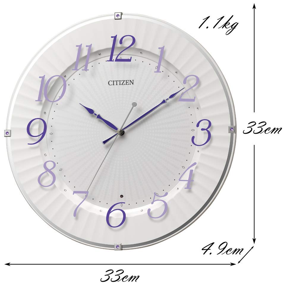 RHYTHM Citizen Wall Continuous Second Clock, Radio-Controlled, Analog, Hand, Purple, 33x4.9cm, 8MY537-012