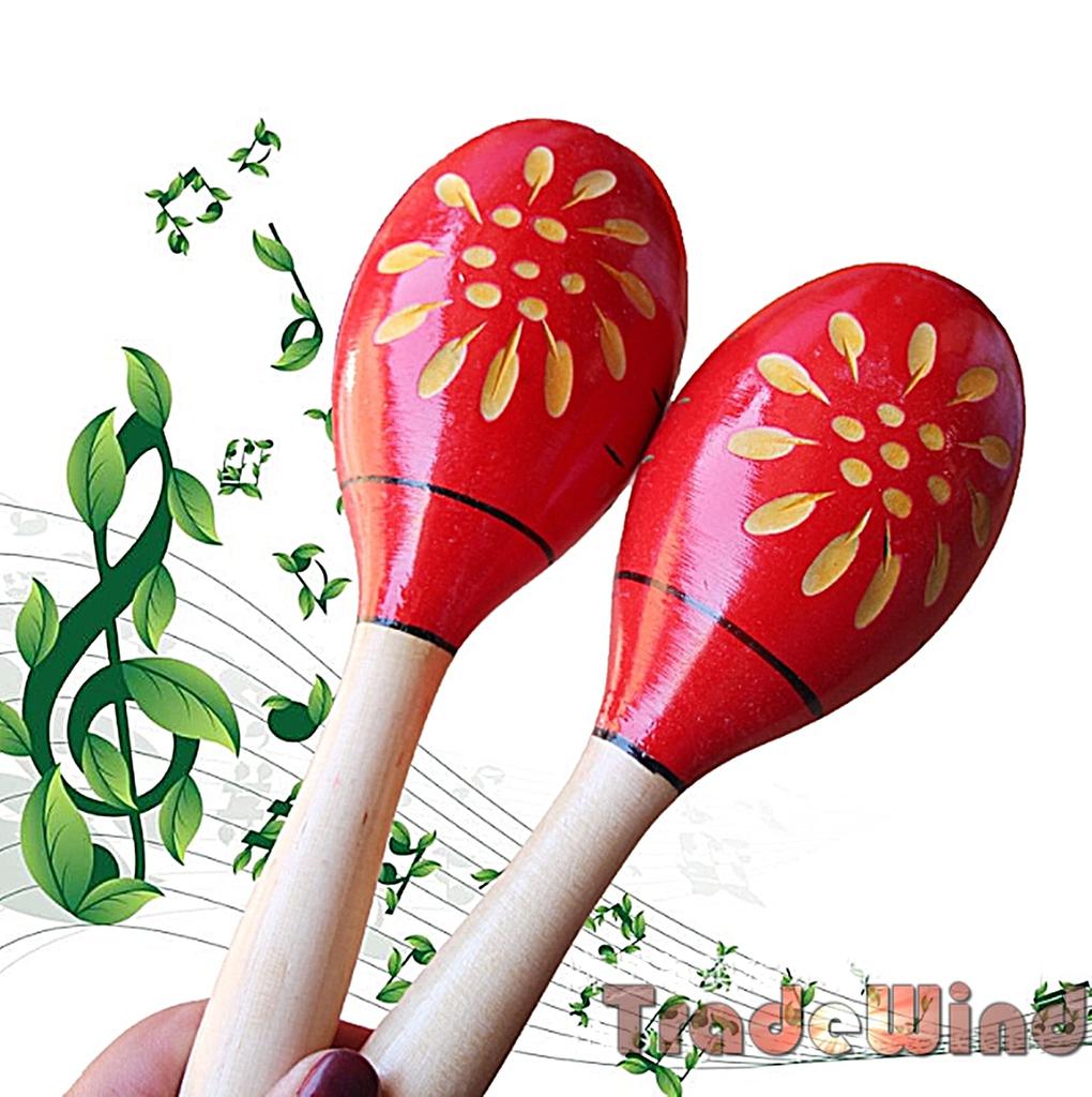 Maracas Latin Percussion Wooden Percussion Instrument Shaker Egg Shape Rhythmic Wind Band Karaoke Party Set of 2 [TradeWind] (Red)