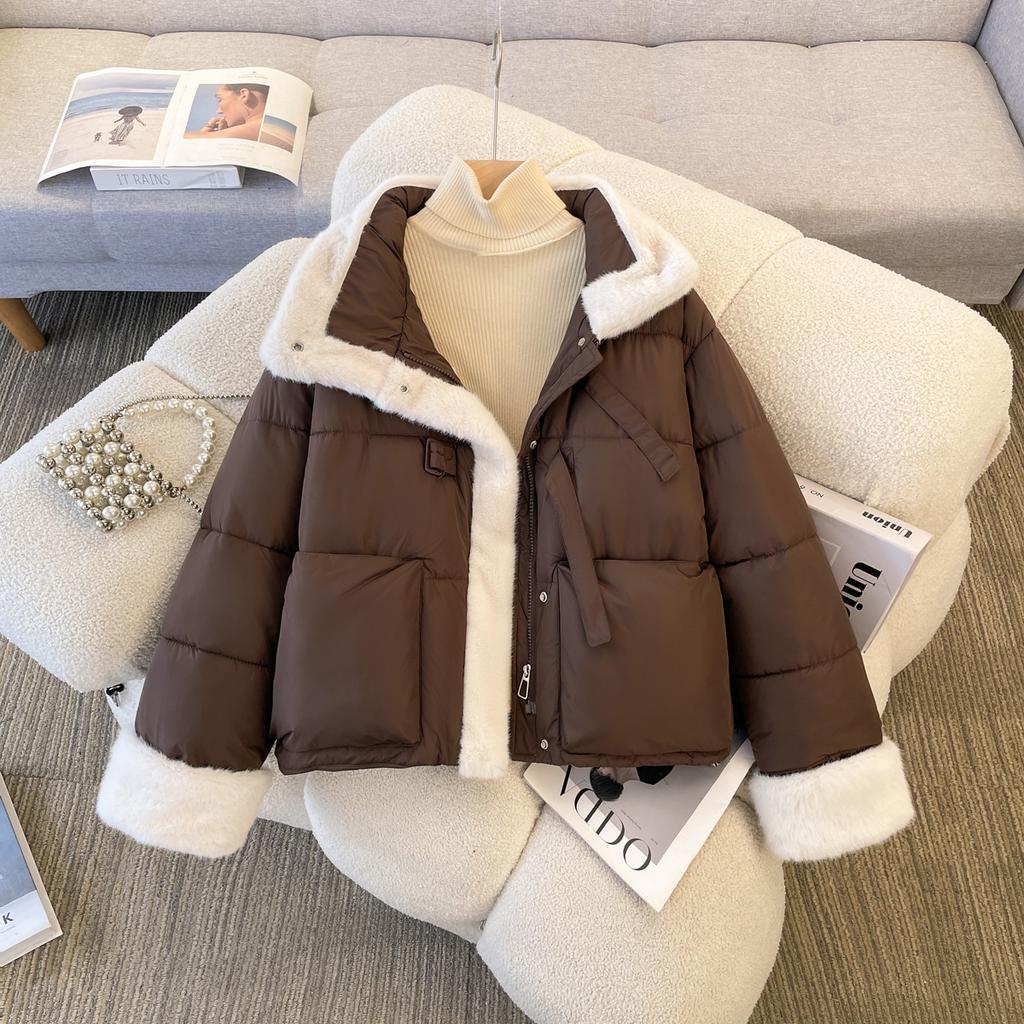 Fur Collar Splicing Loose Cotton-padded Jacket 2025 Winter New Women's Short Down Cotton-padded Jacket