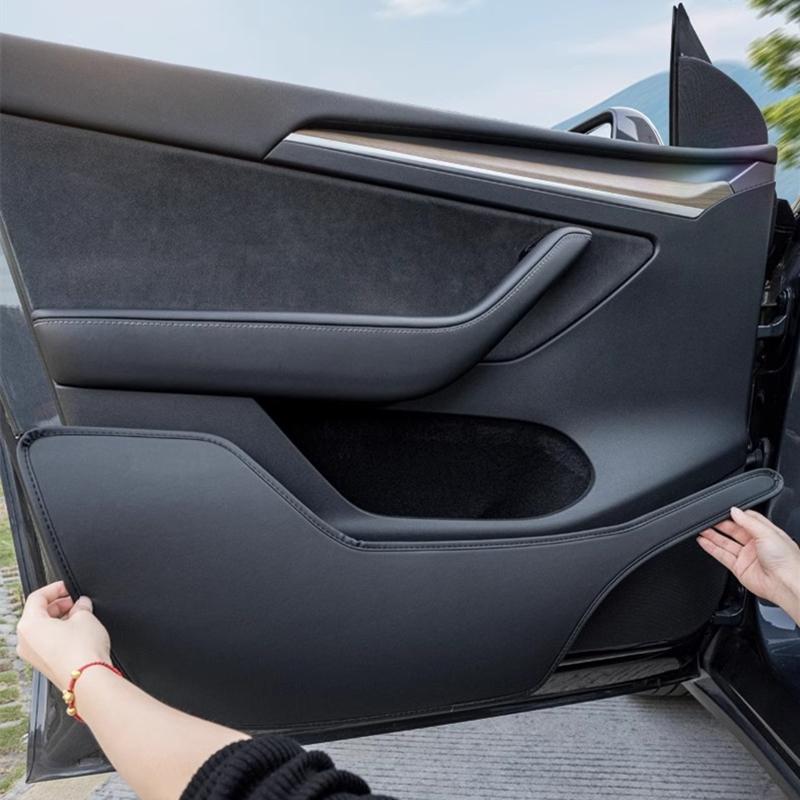 Car Door Anti-Kick Pads For Tesla For Model Y / 3 PU Leather Side Door Panel Protector Anti-Dirty Pad Car Interior Decoration