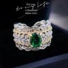 Italian Retro Court Style Hollow Pattern Two-Color Gold Haute Couture Jewelry Lace Imitation Emerald Pigeon Egg Ring