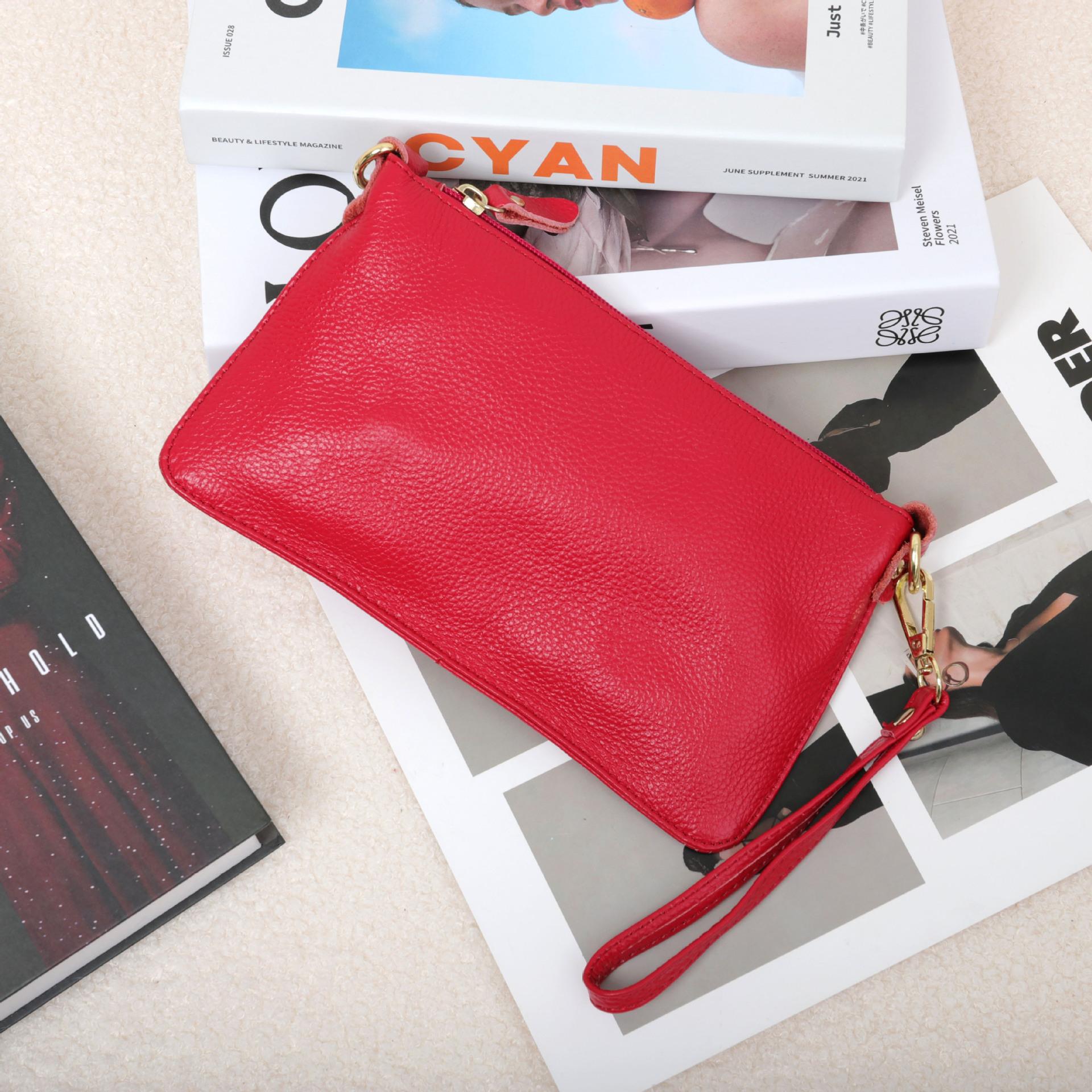 

Hot Leather Women s Bag First Layer Cowhide Clutch Shoulder Envelope Mobile Phone Small Length 23cm wide 2cm high 13cm рожевий червоний колір