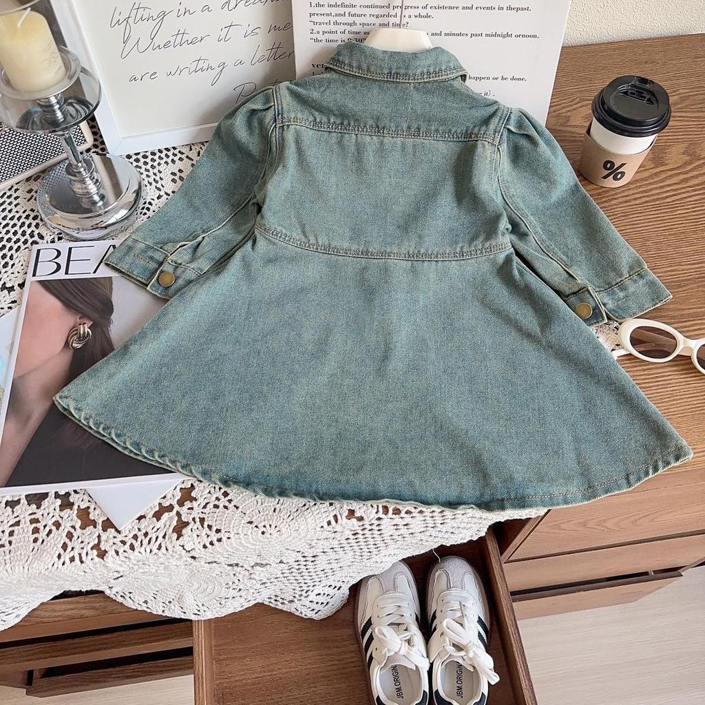 Girls' Casual Denim Dress with Lapel - New Spring & Autumn Fashion AQA025