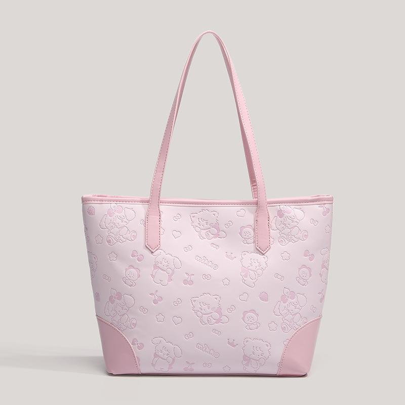 Cute girl pink print tote bag women's new high-value versatile student commuting to class shoulder