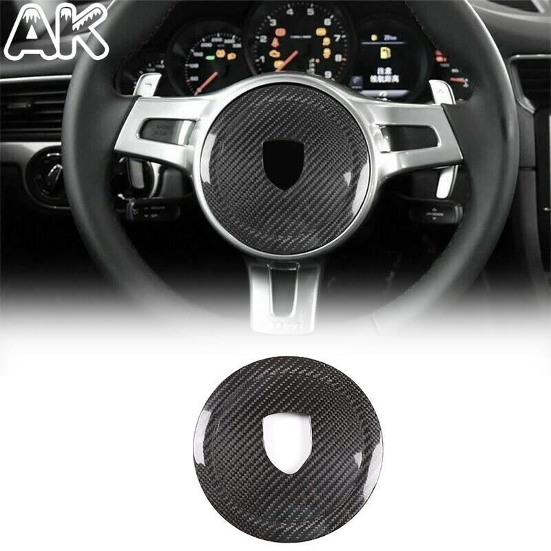 For Porsche Panamera Cayenne 911 Boxster Cayman Real Carbon Fiber Car Steering Wheel Modeling Decoration Panel Cover Accessory