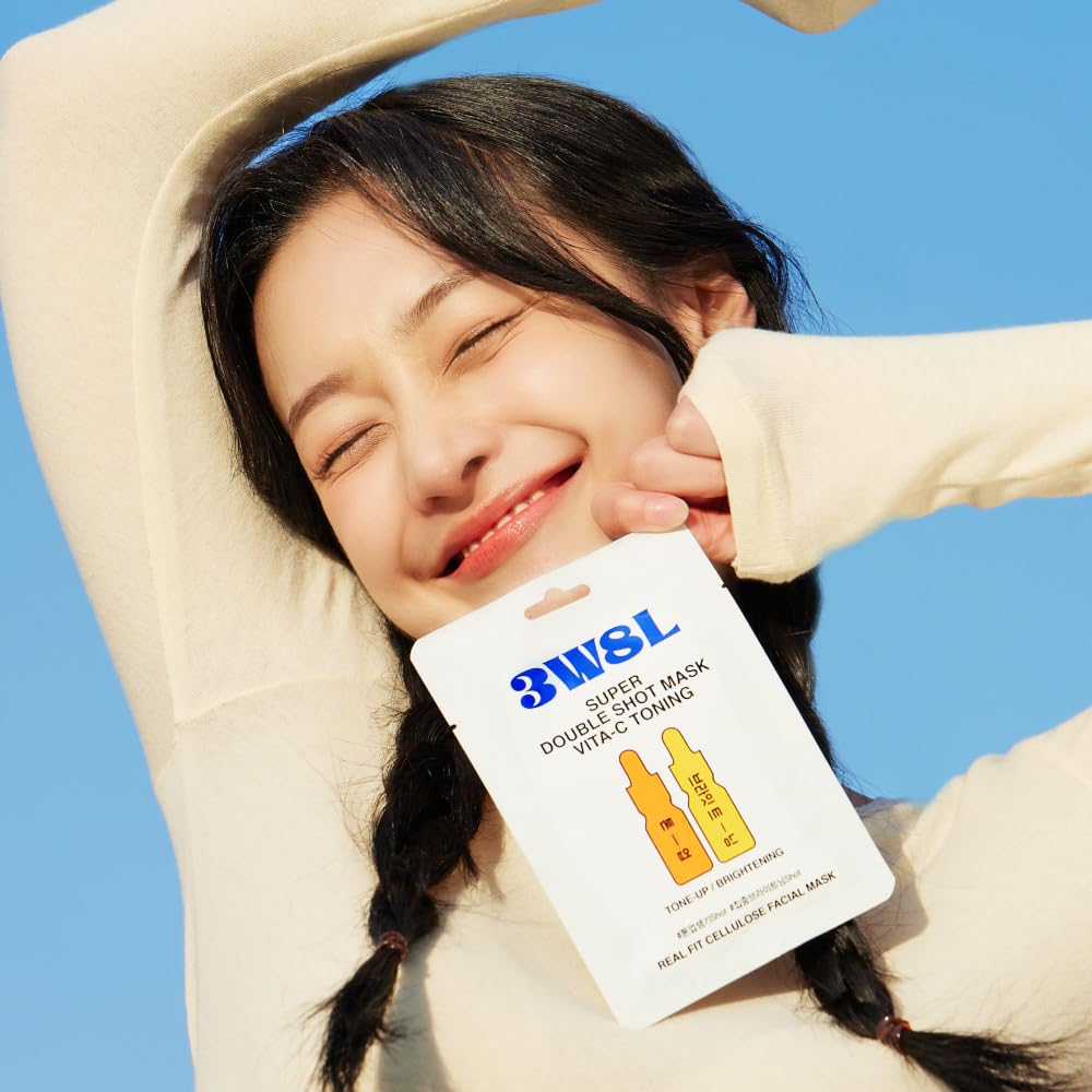 3W8L Super Double Shot Vita C 1 Sheet X 10 Face Vitamin Highly Korean Cosmetics Mask, Toning, Pack, Mask, C, Tone-up, Glow, Texture, Moisturizing,