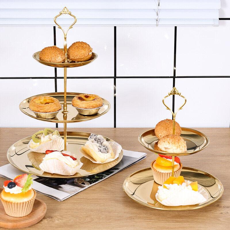 2/3 Layer Stainless Steel Cake Tray Birthday Wedding Party Snack Display Rack Restaurant Detachable Dessert Rack Fruit Plate