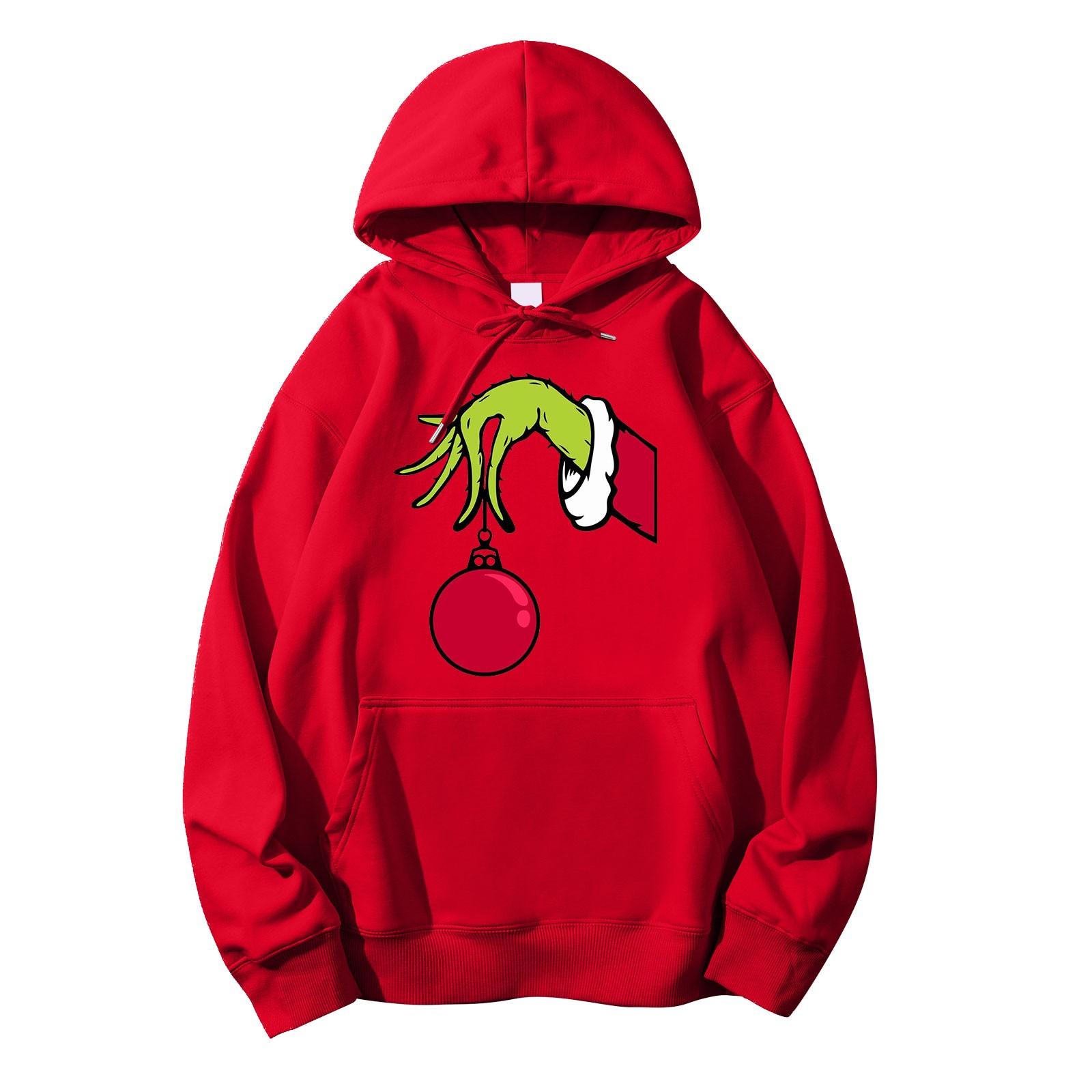 

Женский осенне-зимний пуловер с рождественским принтом и капюшоном, флисовая толстовка с длинными рукавами M киноварь