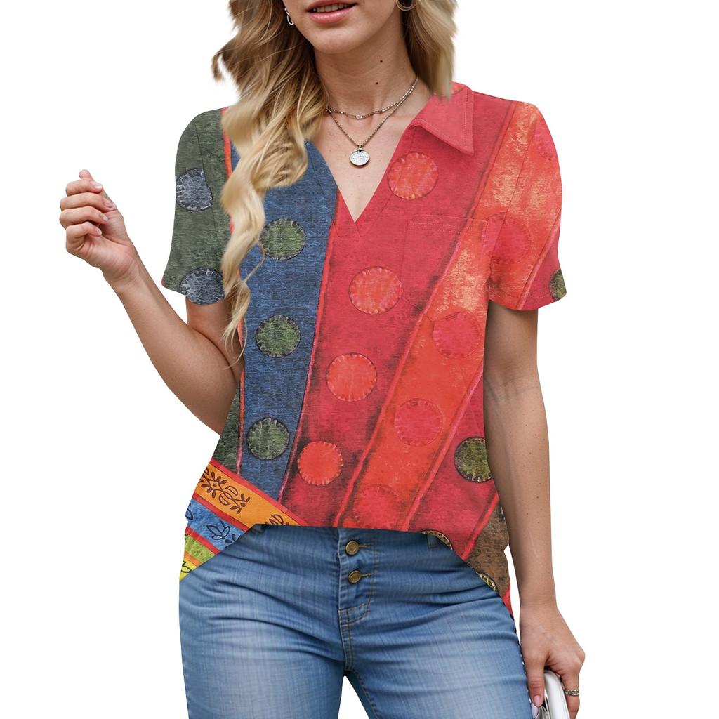 Damen Bluse Sommer Business Casual Arbeitstops Kurzarm Button-Down-Kragen V-Ausschnitt Bluse T-Shirt