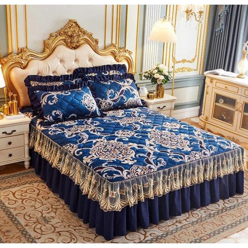 

Покрывало на кровать, кружевная юбка принцессы, домашний текстиль, милые простыни, хлопковое бархатное покрывало с кристаллами, комплект с наволочками 3 Pcs 180x200cm