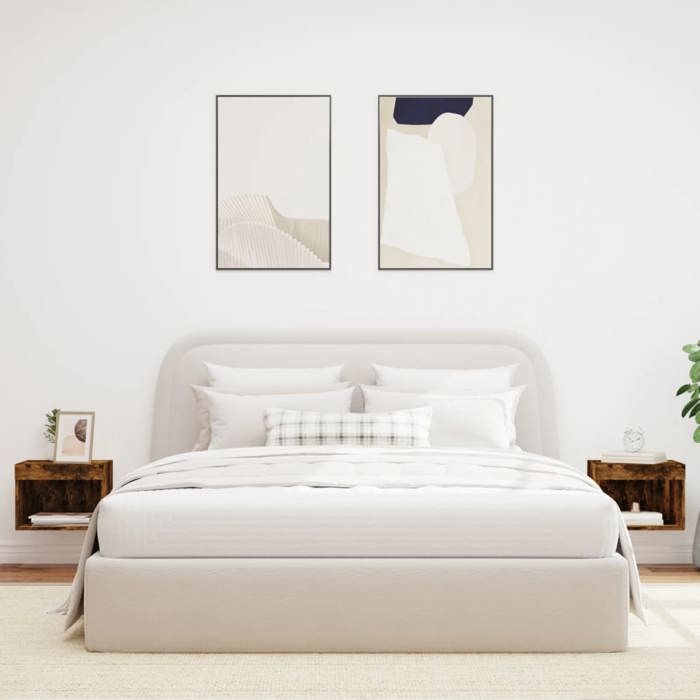 VidaXL Wall-Mounted Bedside Tables with LED Lights 2 Pcs, Floating Bedside Cabinets, Nightstands, Night Cabinets 837122