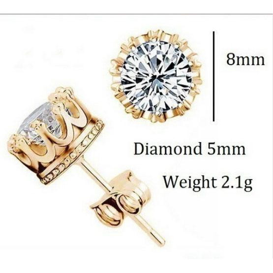 2017 Women Men Fashion 925 Sterling Silver Golg Rhinestone Crown Ear Stud Earrings