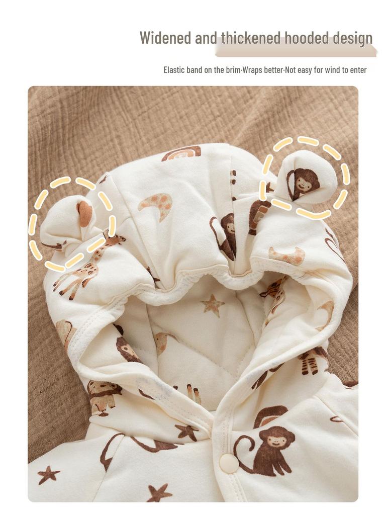 Newborn Winter Jumpsuit with Jacket, Hand & Foot Covers (0-6 Months) - Warm, Thickened Baby Outfit for Outdoor Use