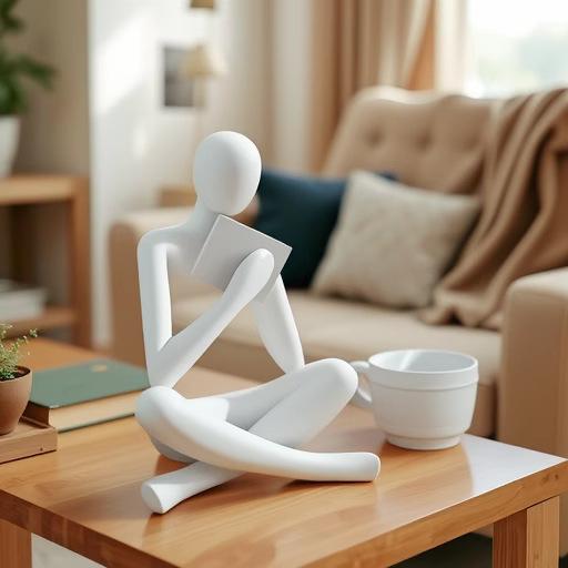Nordic Thinker Statue Reading Figure Sculpture Abstract Art Ornament Modern Home Living Room Bedroom Office Desk Bookshelf Decor