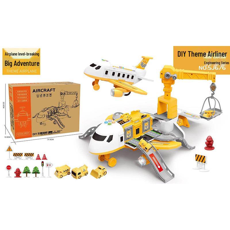 Children's Inertial Toy Car Set with Airplane and Music