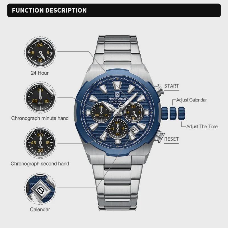 Mens Watches Stainless Steel Watch Waterproof Luxury Quartz Clock Chronograph Luminous Wristwatches Relogio Masculino
