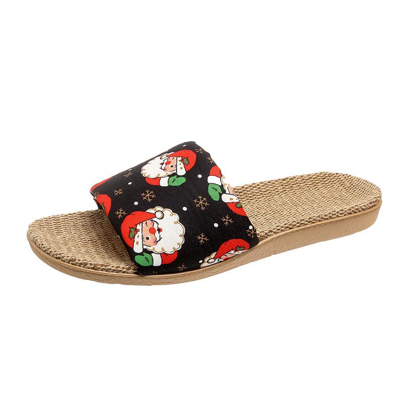 Four Seasons Home Large Size Linen Slippers Fashion Printed Thick Bottom Non-slip Sweat-absorbing and Wear-resistant Outsole Couple Hemp Slippers