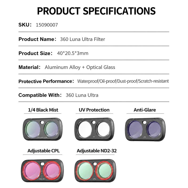 For Insta360 Luna Ultra Magnetic Lens Filter Uv Cpl Vnd Nd2-32 1/4 Black Mist Night Filter Vlog Filter Kit Camera Accessories