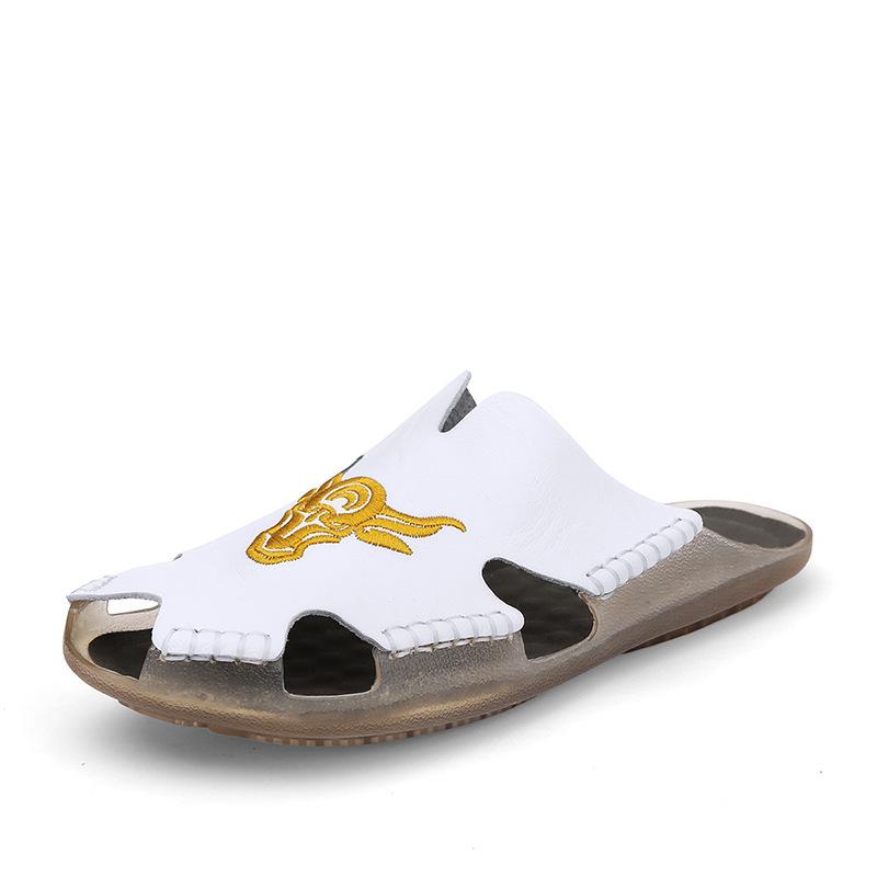 

Summer leather slippers men s fashion trend outer wear bag head sandals large size 48