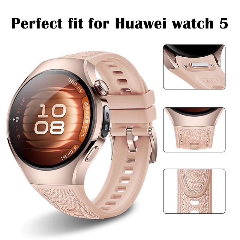 Silikon-Lederarmband für Huawei Watch 5 46MM Ohne Lücken Gummiarmband für Huawei Watch 5 42mm Unteres Schnellverschlussband