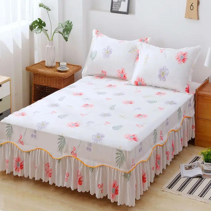 Falista koronkowa spódnica na łóżko Miękka i wygodna drukowana pościel Wzór roślinny Antypoślizgowa i pyłoszczelna narzuta na łóżko Pościel