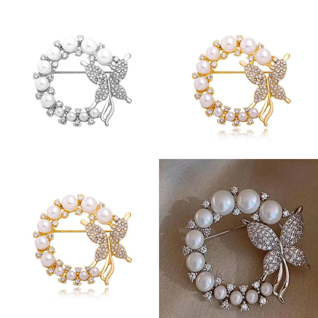 Butterfly Brooch With Alloy Rhinestones And Pearls For Women Fashionable And Artistic