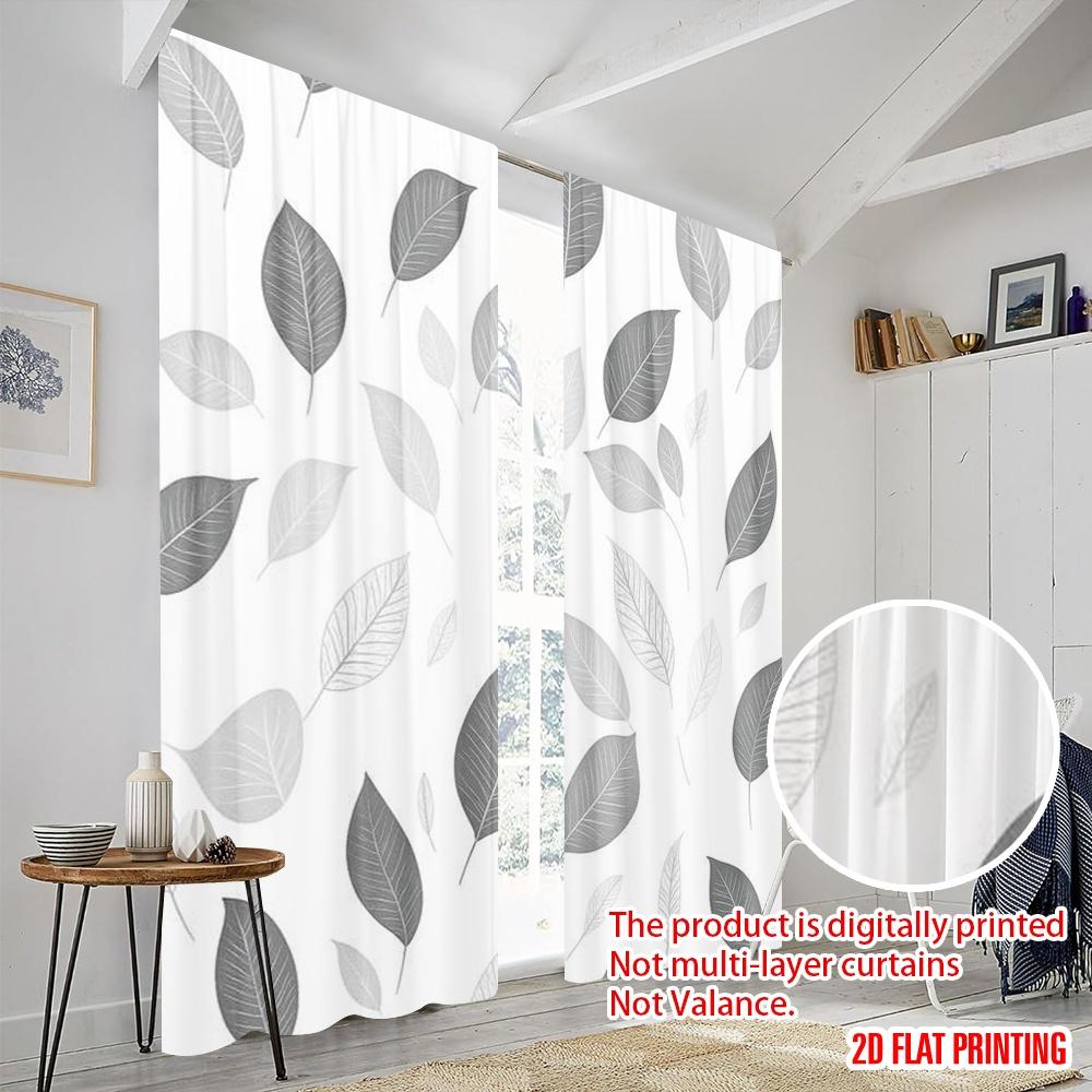 2pcs,2D Plane Printing Creative Curtains Monochrome Leaves Polyester Easy Install (without Rod) Art Deco Festive Perfect for