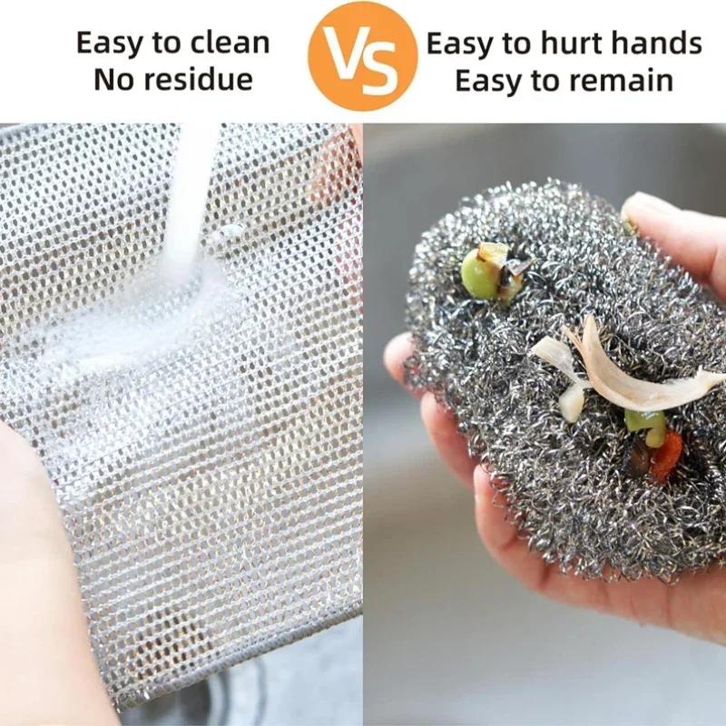 10pcs Thickened Double Sided Metal Steel Cleaning Towel Wire Dishcloth Kitchen Scrubber Reusable Pot Dish Washing Rag Durable Scouring Pads For Home K