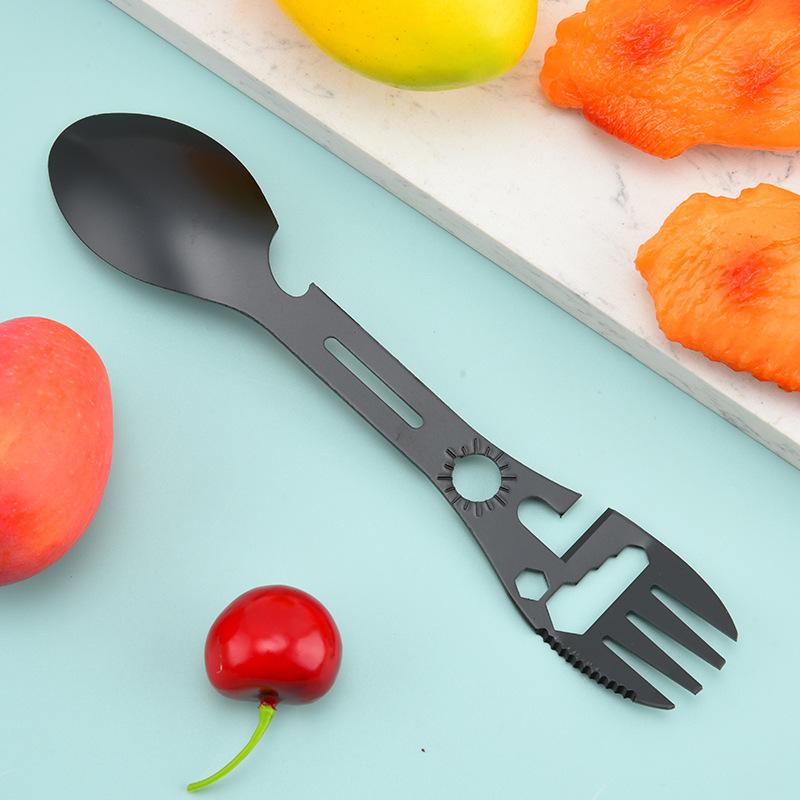 Multi Functional Camping Fork Spoon Cookware, Portable Wrench Bottle Opener 2-In-1 Outdoor Picnic Travel Artifact