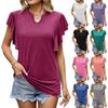 Top estivo da donna, manica corta, ampio, tinta unita, scollo a U, t-shirt