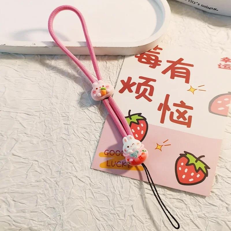 Wrist Rope Cartoon Cute Cute Cute Mobile Phone Rope Portable Adjustable Length Peach Blossom Rabbit Rich Accessory Phone Case