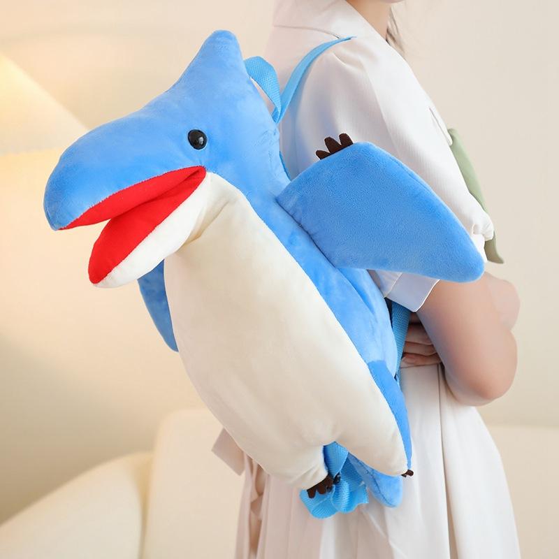 Simulated Cute Pterosaur Plush Backpack for Children Large Capacity Dinosaur Backpack for Men and Women Small Schoolbag Doll Gift
