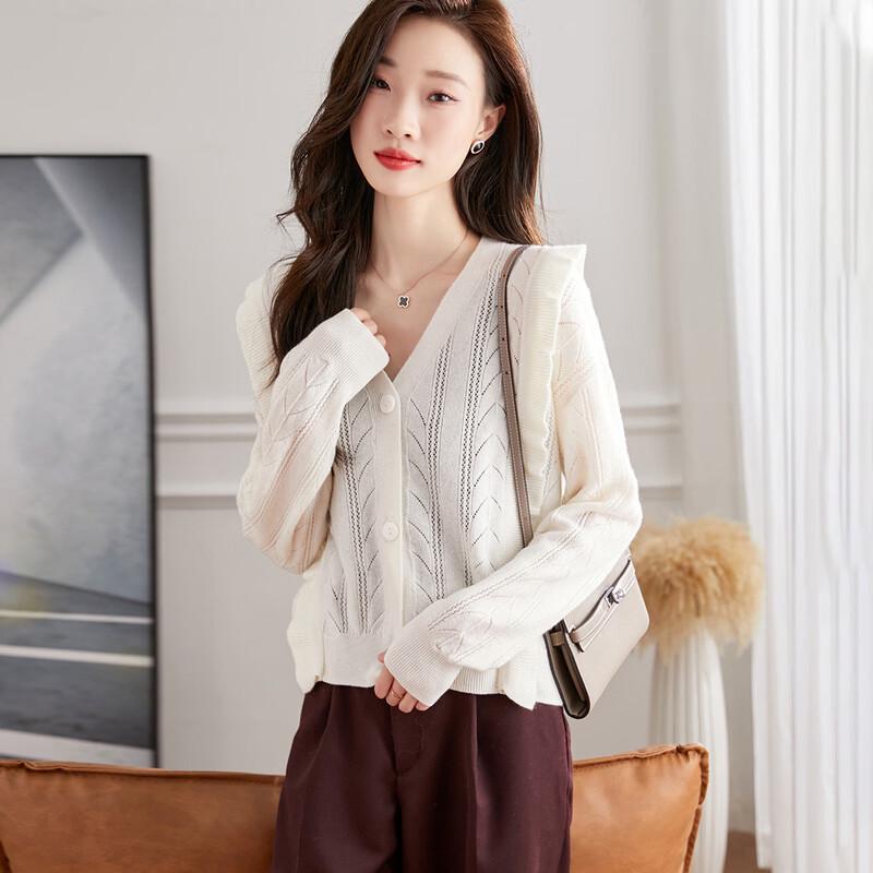 Women's 100% Wool V-Neck Cable Knit Cardigan