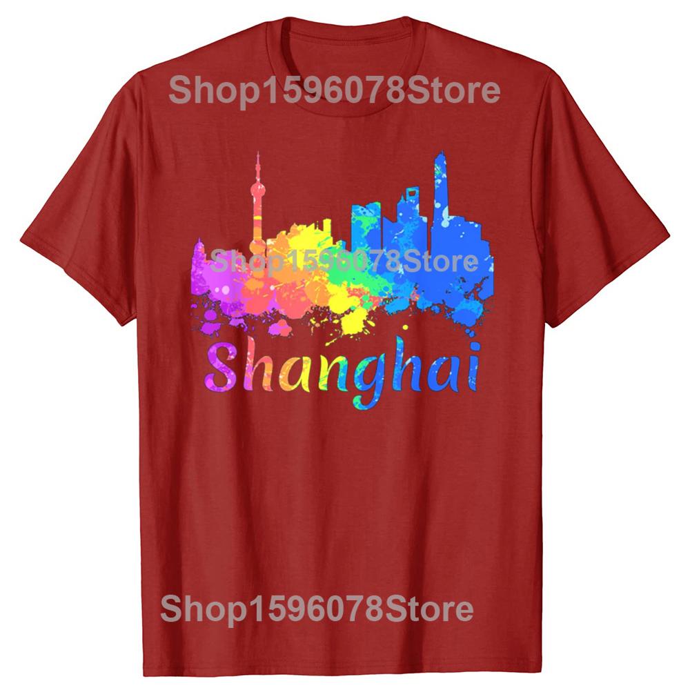 Vtipné Čína Šanghaj Panorama Akvarel Suvenýry Trička Pánské Humor Streetwear Tričko Krátký Rukáv Unisex Volné Oblečení