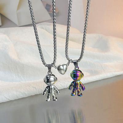 2Pcs Smooth Surface Exquisite Workmanship Couple Necklaces Creative Design Space Astronaut Magnetic