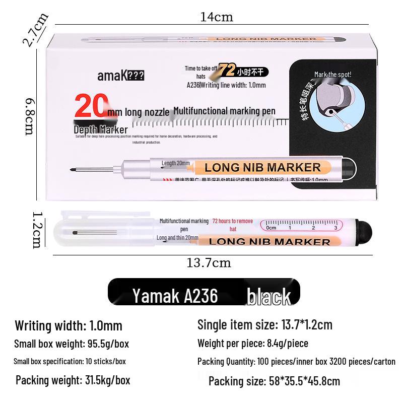 

Yamak Long-Tip Oily Marker Pen for Woodworking & Tile Marking чёрный