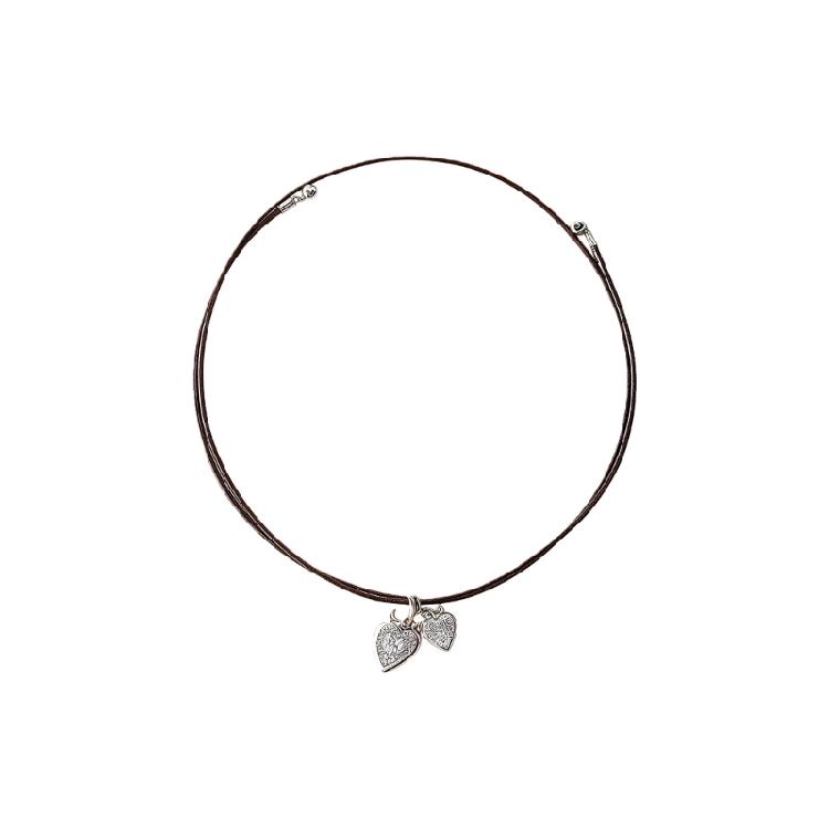 

Duals Heart Alloy Pendant with Brown Cord Adjustable Chain Neckchain Accessory Everyday Wear Jewelry Accessory 1