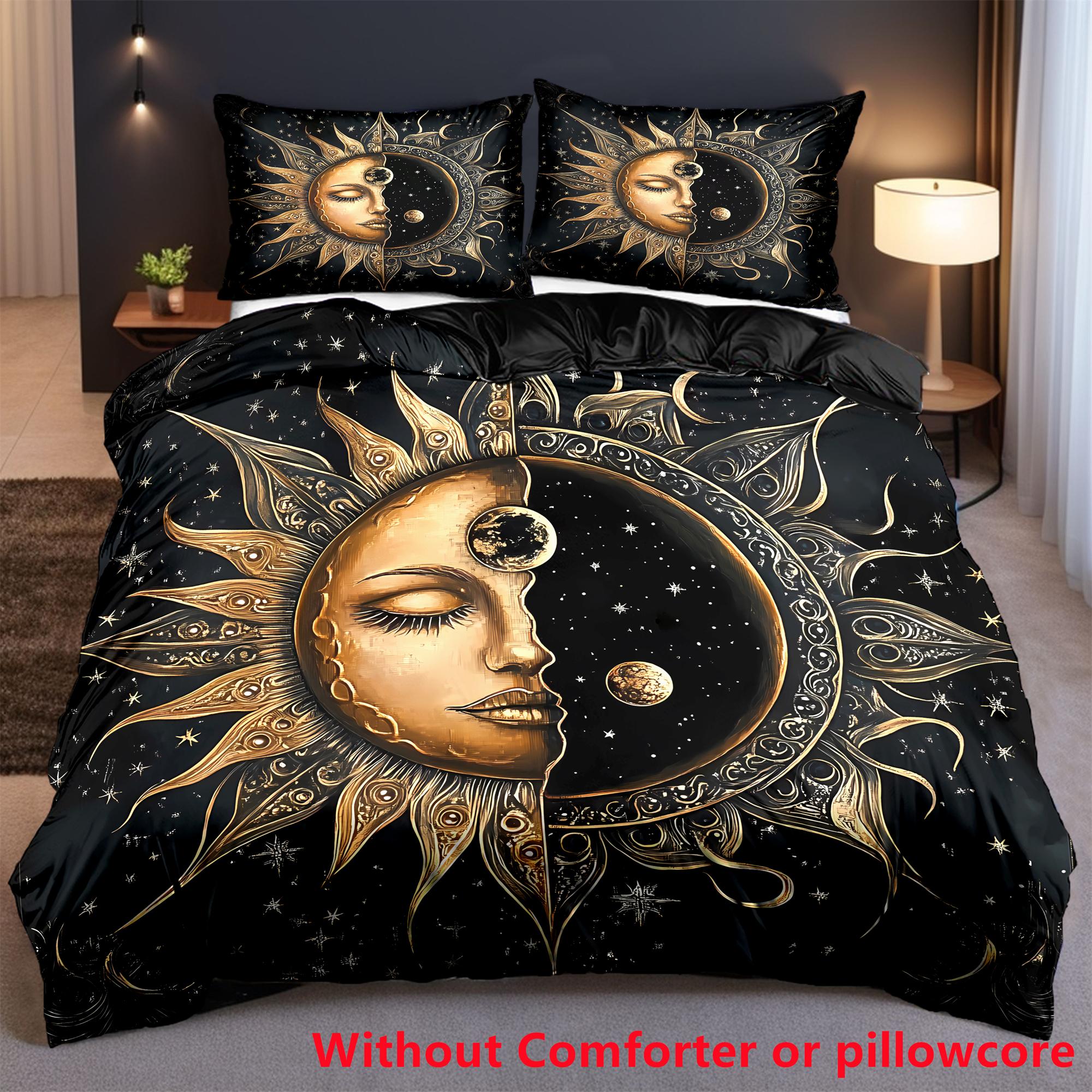 

Комплект пододеяльника с 3D-принтом «Небесное Солнце Луна Звезды» Золотистый Принтованный Комплект Постельного Белья Для Дома Психоделический Дизайн Декор Пододеяльники EU single(135x200cm)